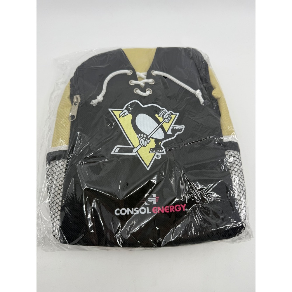 Pittsburgh Penguins Drawstring Bag NHL Jersey Style Black Gold 8x11in Consol